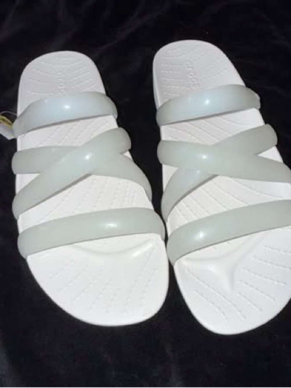 CROCS Women's White Slides with Translucent Iridescent Straps